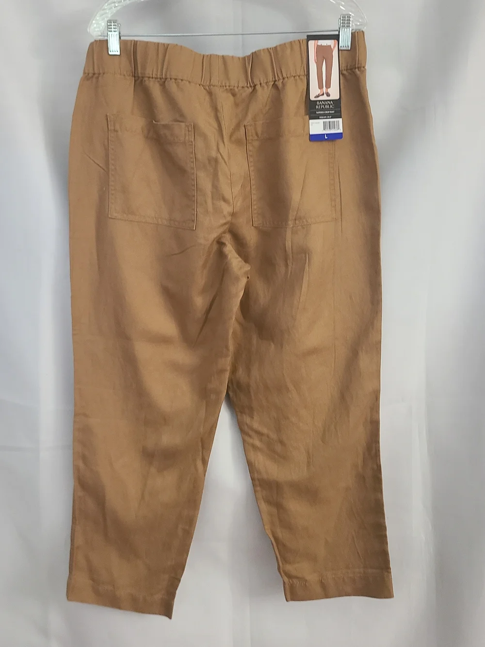 NWT Banana Republic Sz L Brown Pull On Elastic Waist Casual Cropped Tapered Pant